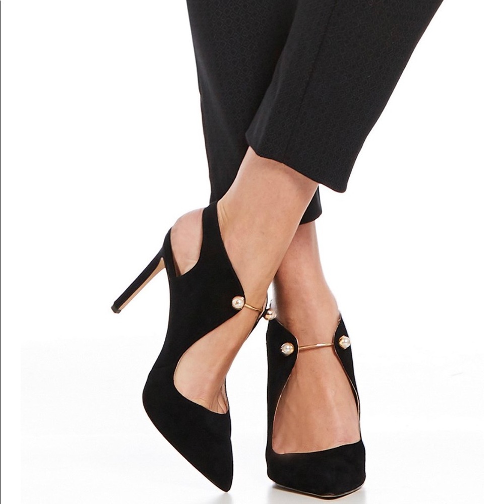 Louise Et Cie black suede heels with pearls